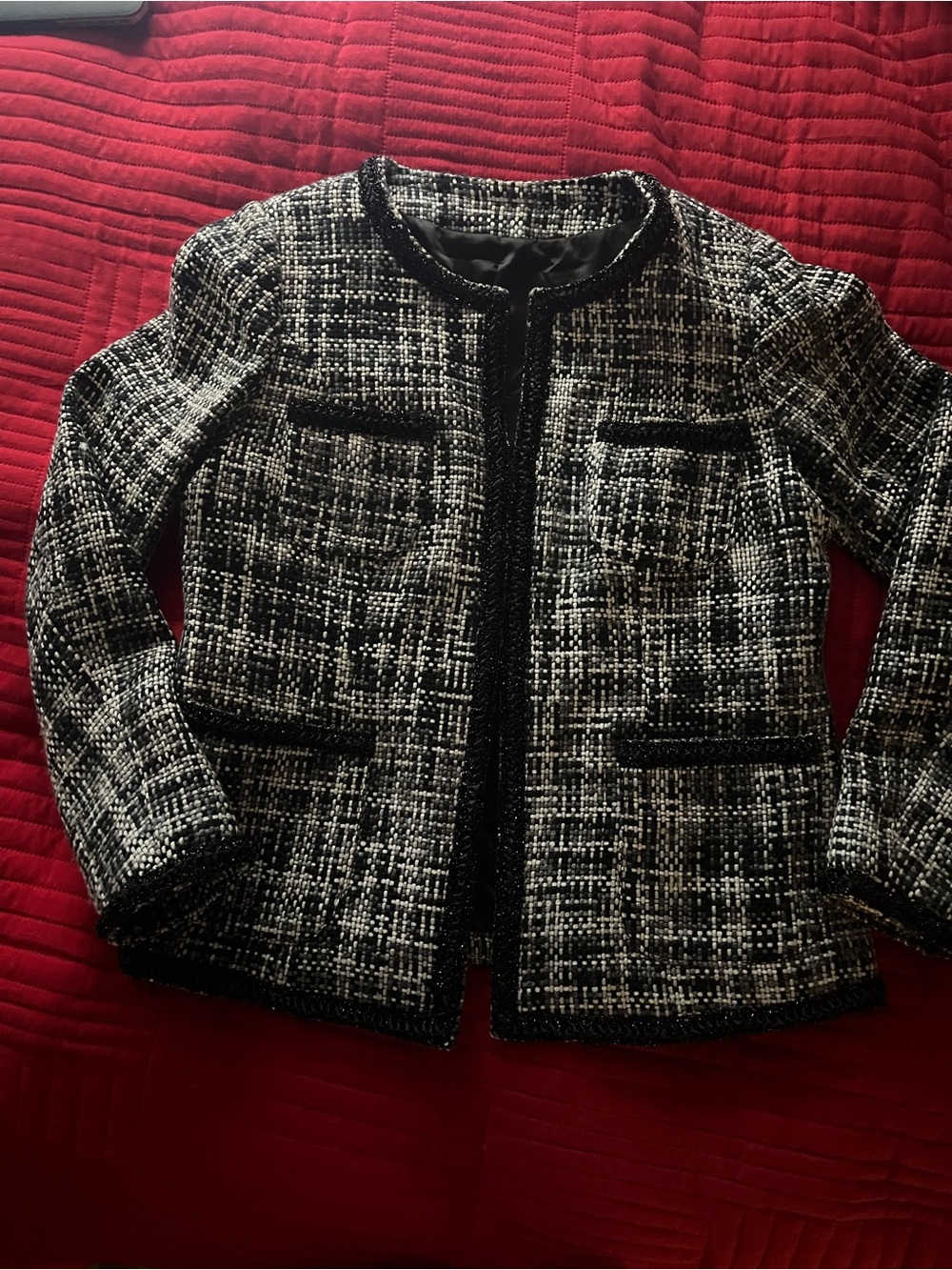 Textured Black & White Tweed Blazer